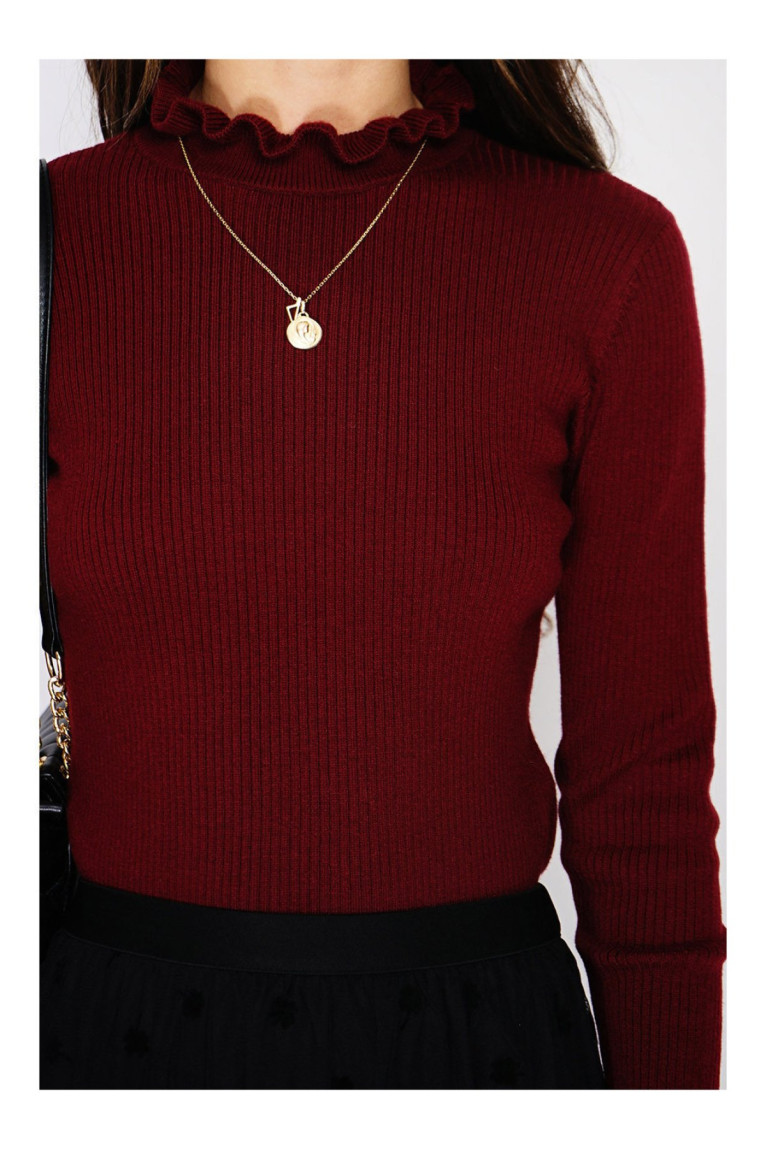 Pull encolure montante et bas manche longue à volants C&JO ROYAL CASHMERE