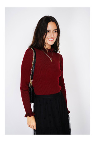 Pull encolure montante et bas manche longue à volants C&JO ROYAL CASHMERE