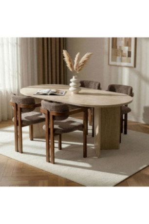 Ensemble table et chaises de salle à manger (5 pièces) - Travertin brun noyer