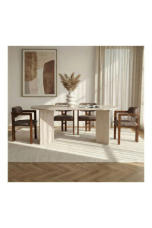 Ensemble table et chaises de salle à manger (5 pièces) - Travertin brun noyer