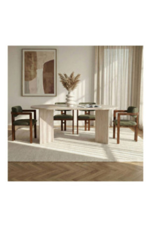 Ensemble table et chaises de salle à manger (5 pièces) - Travertin vert noyer