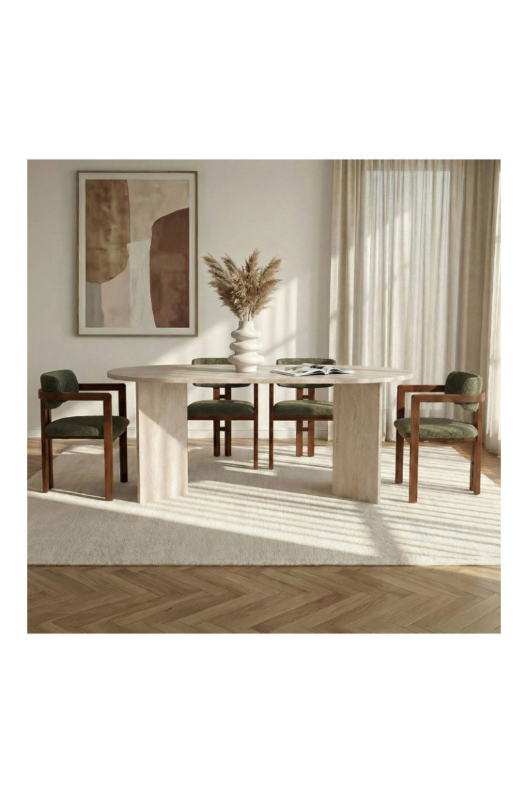 Ensemble table et chaises de salle à manger (5 pièces) - Travertin vert noyer