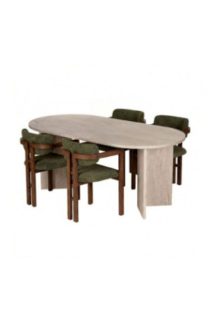 Ensemble table et chaises de salle à manger (5 pièces) - Travertin vert noyer