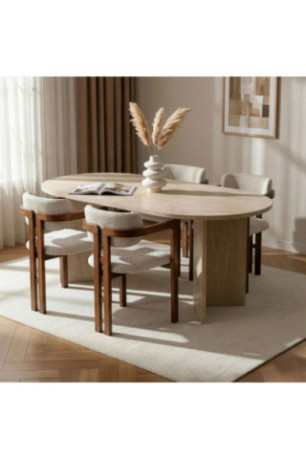 Ensemble table et chaises de salle à manger (5 pièces) - Travertin Noyer Blanc