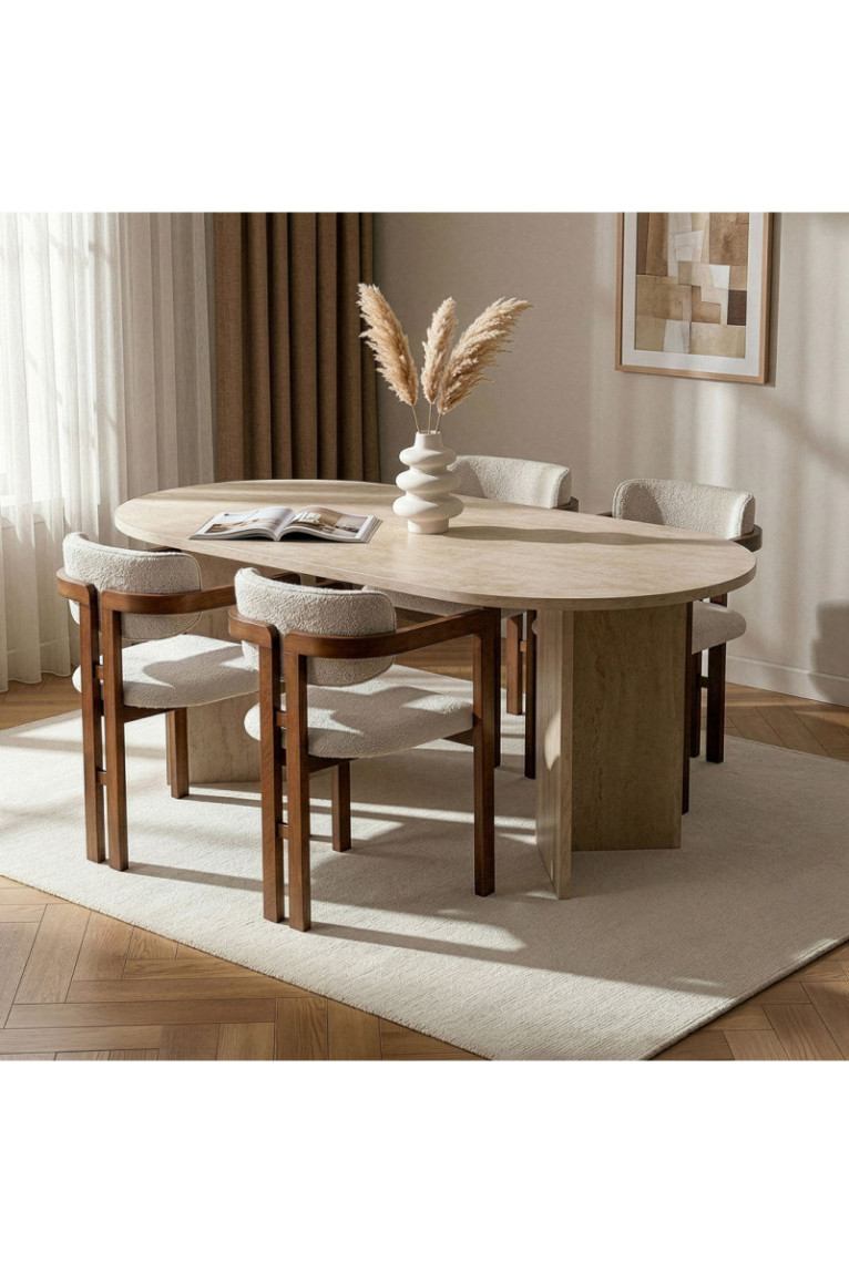 Ensemble table et chaises de salle à manger (5 pièces) - Travertin Noyer Blanc