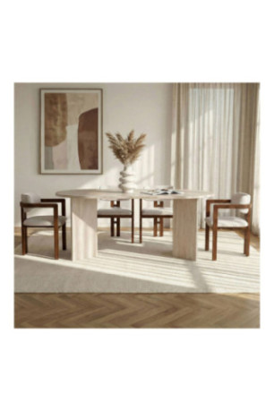 Ensemble table et chaises de salle à manger (5 pièces) - Travertin Noyer Blanc