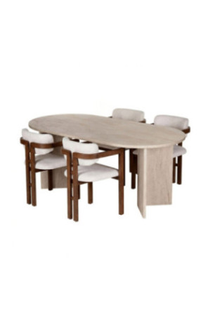 Ensemble table et chaises de salle à manger (5 pièces) - Travertin Noyer Blanc