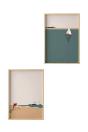 Tableau décoratif encadré en MDF (2 pièces) - Multicolore