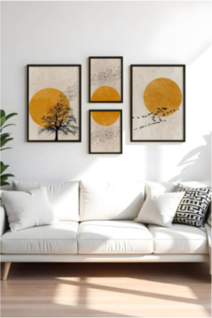 Tableau décoratif encadré en MDF (4 pièces) - Multicolore