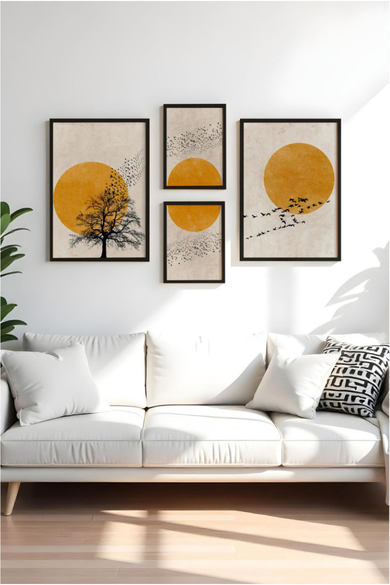 Tableau décoratif encadré en MDF (4 pièces) - Multicolore