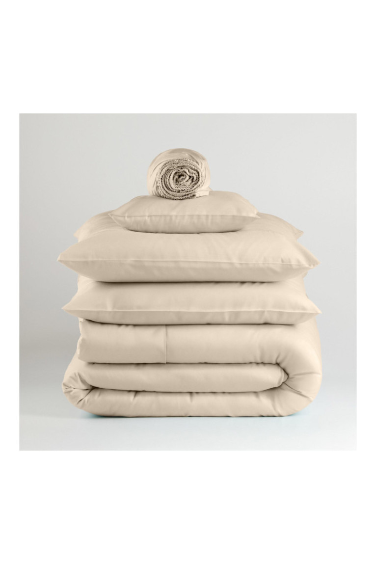 Drap-housse Satinette Beige clair - 180x200x25cm