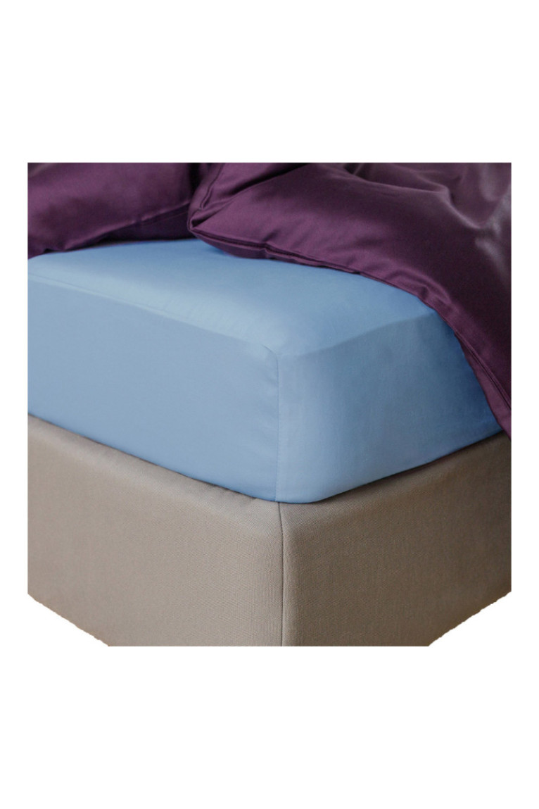 Drap-housse Satinette Bleu clair - 180x200x25cm