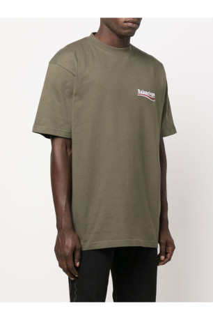T-shirt Logo Brodé Kaki Balenciaga