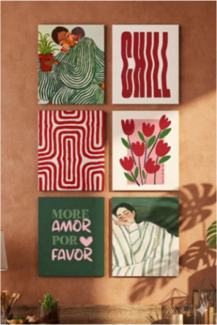 Peinture décorative sur toile (6 pièces) - Multicolore