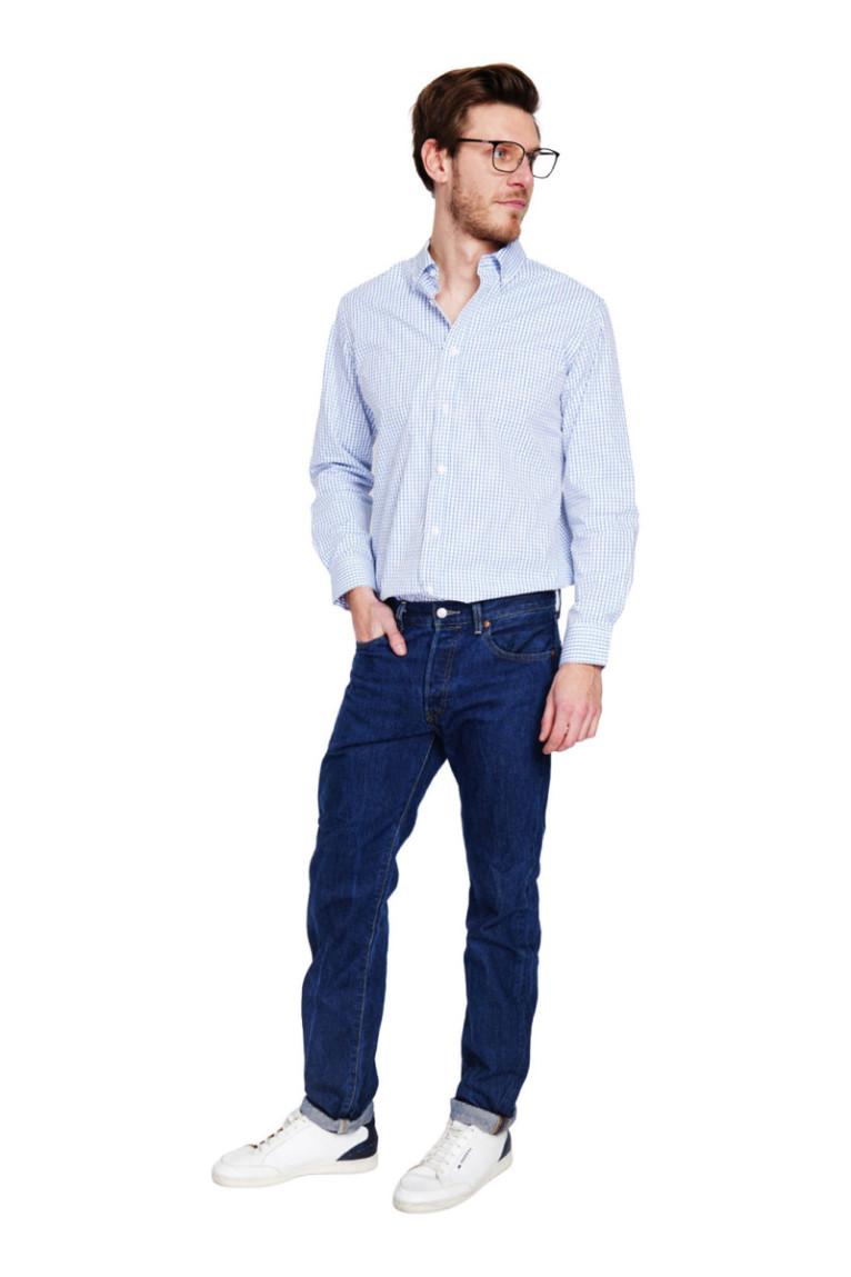 Chemise à carreaux blanc et bleu