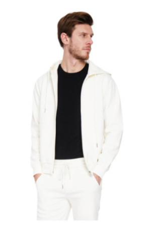 Gilet à capuche zippé blanc cassé