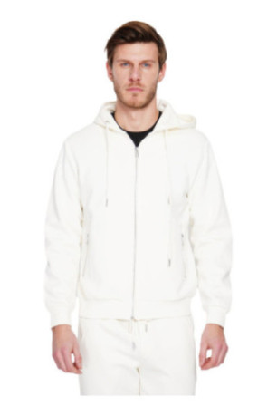 Gilet à capuche zippé blanc cassé