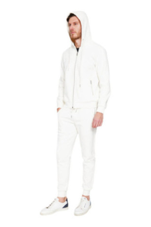 Gilet à capuche zippé blanc cassé