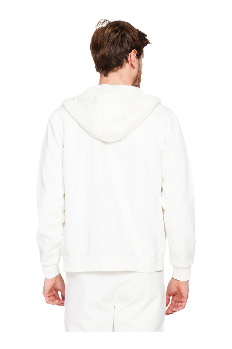 Gilet à capuche zippé en molleton double face  avec cordon de réglage - Blanc Casse