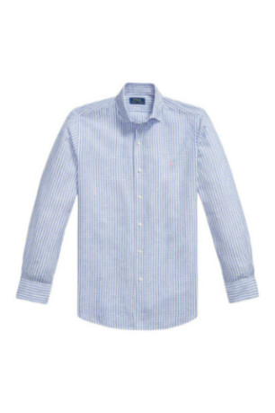 Chemise à rayures seersucker blanc et bleu