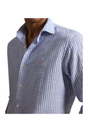 Chemise à rayures seersucker blanc et bleu