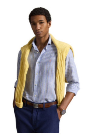 Chemise à rayures seersucker blanc et bleu
