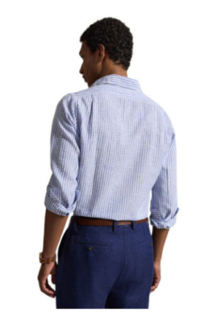 Chemise à rayures seersucker blanc et bleu