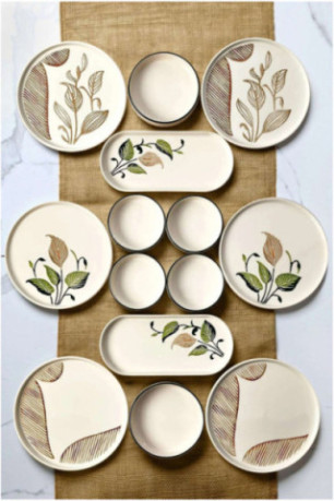 Ensemble petit-déjeuner (14 pièces) - Brun Vert