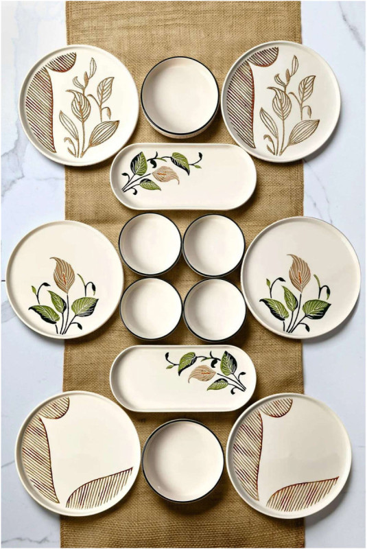 Ensemble petit-déjeuner (14 pièces) - Brun Vert