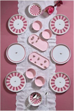 Ensemble petit-déjeuner (14 pièces) - Rose Rouge