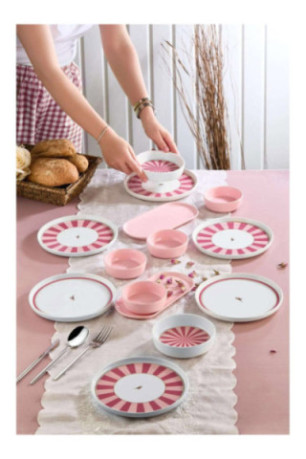 Ensemble petit-déjeuner (14 pièces) - Rose Rouge