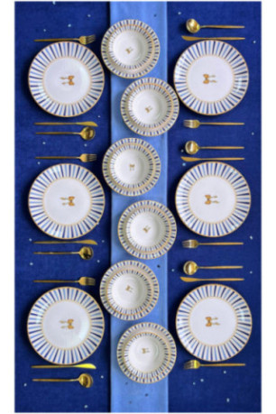 Service de table (24 pièces) - Blanc Bleu Bleu clair
