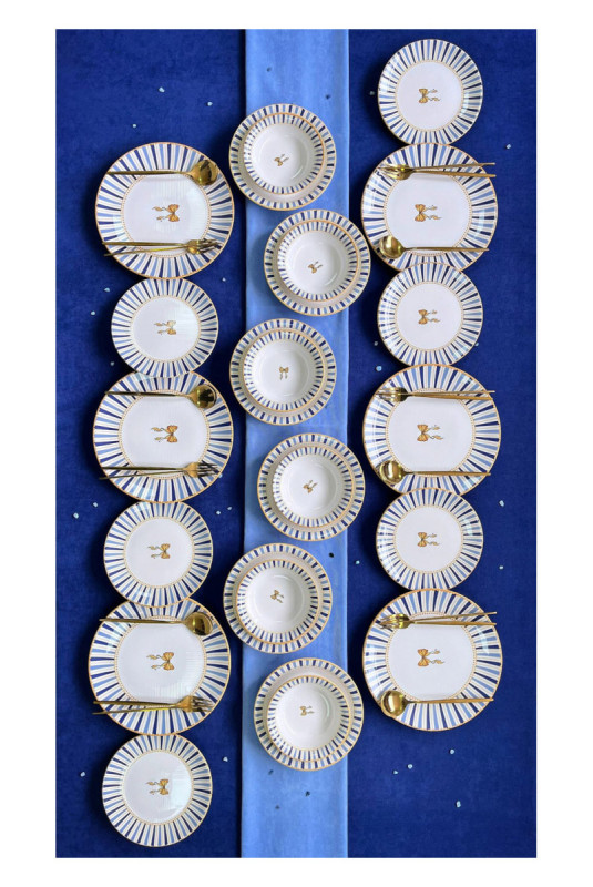 Service de table (24 pièces) - Blanc Bleu Bleu clair