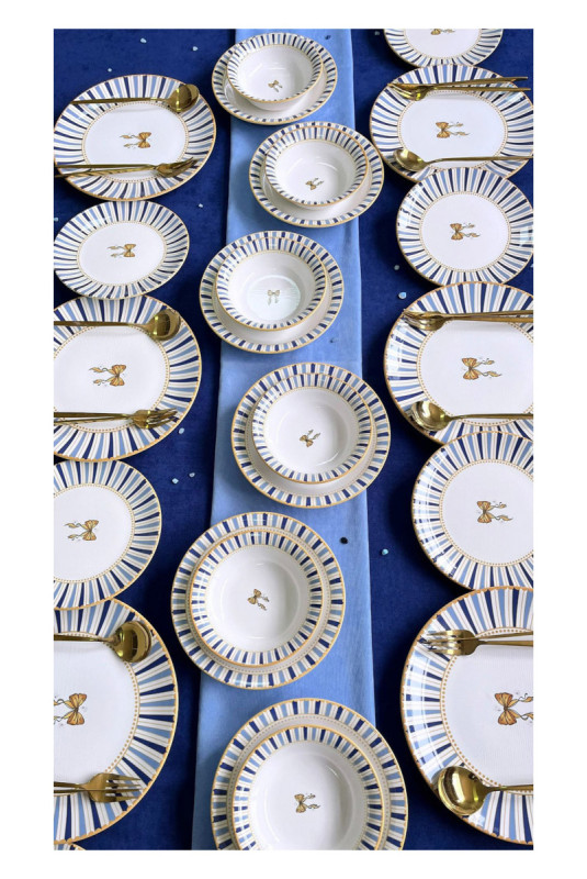 Service de table (24 pièces) - Blanc Bleu Bleu clair