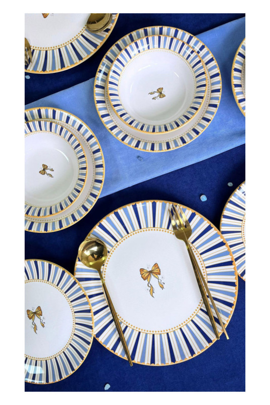 Service de table (24 pièces) - Blanc Bleu Bleu clair