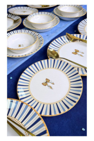 Service de table (24 pièces) - Blanc Bleu Bleu clair
