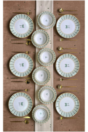 Service de table (24 pièces) - Blanc Jaune Vert clair Vert