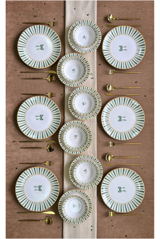 Service de table (24 pièces) - Blanc Jaune Vert clair Vert