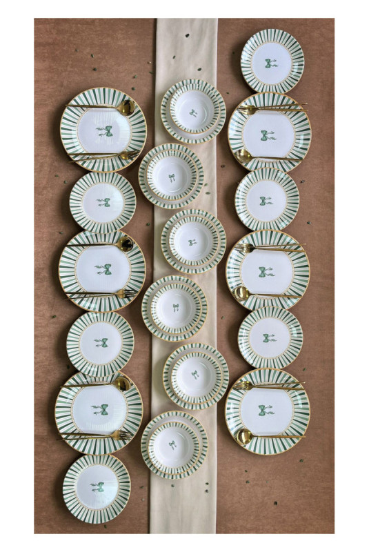 Service de table (24 pièces) - Blanc Jaune Vert clair Vert