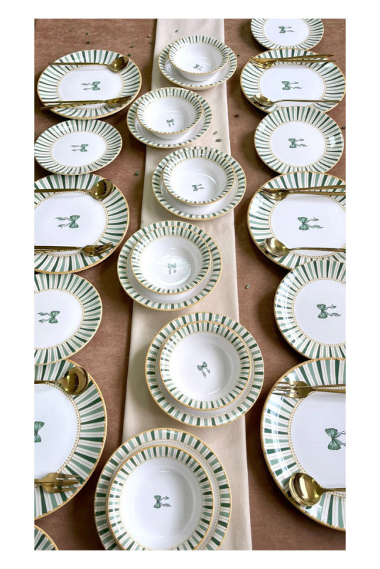 Service de table (24 pièces) - Blanc Jaune Vert clair Vert