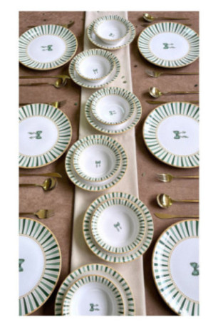 Service de table (24 pièces) - Blanc Jaune Vert clair Vert