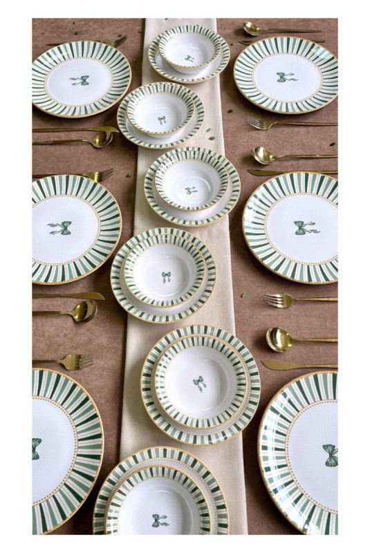 Service de table (24 pièces) - Blanc Jaune Vert clair Vert