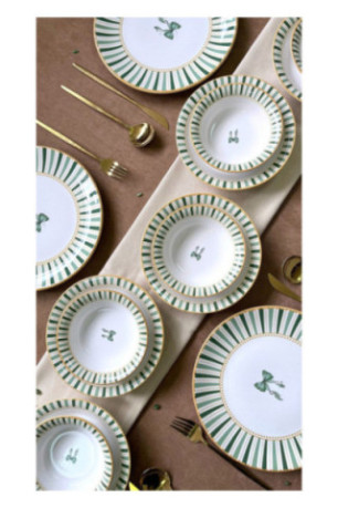 Service de table (24 pièces) - Blanc Jaune Vert clair Vert