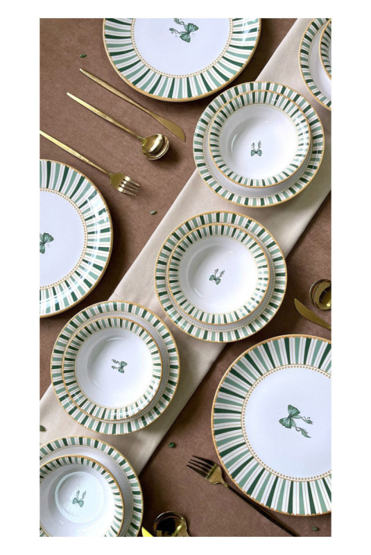 Service de table (24 pièces) - Blanc Jaune Vert clair Vert