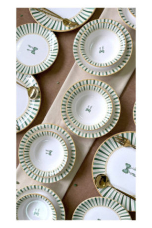 Service de table (24 pièces) - Blanc Jaune Vert clair Vert