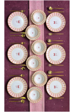 Service de table (24 pièces) -  Blanc Jaune Rouge Rose