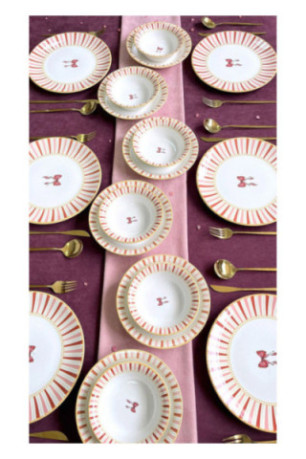 Service de table (24 pièces) -  Blanc Jaune Rouge Rose