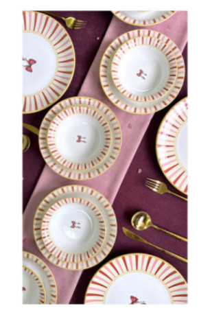 Service de table (24 pièces) -  Blanc Jaune Rouge Rose