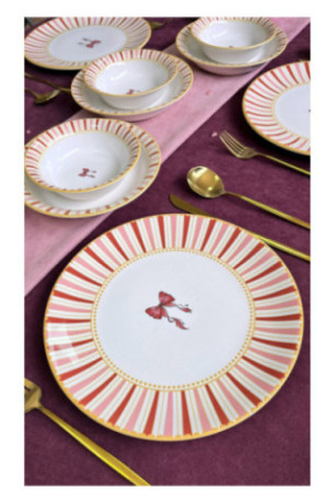 Service de table (24 pièces) -  Blanc Jaune Rouge Rose