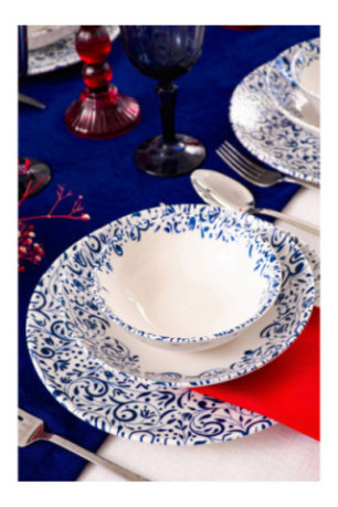 Service de table (18 pièces) - Blanc Bleu